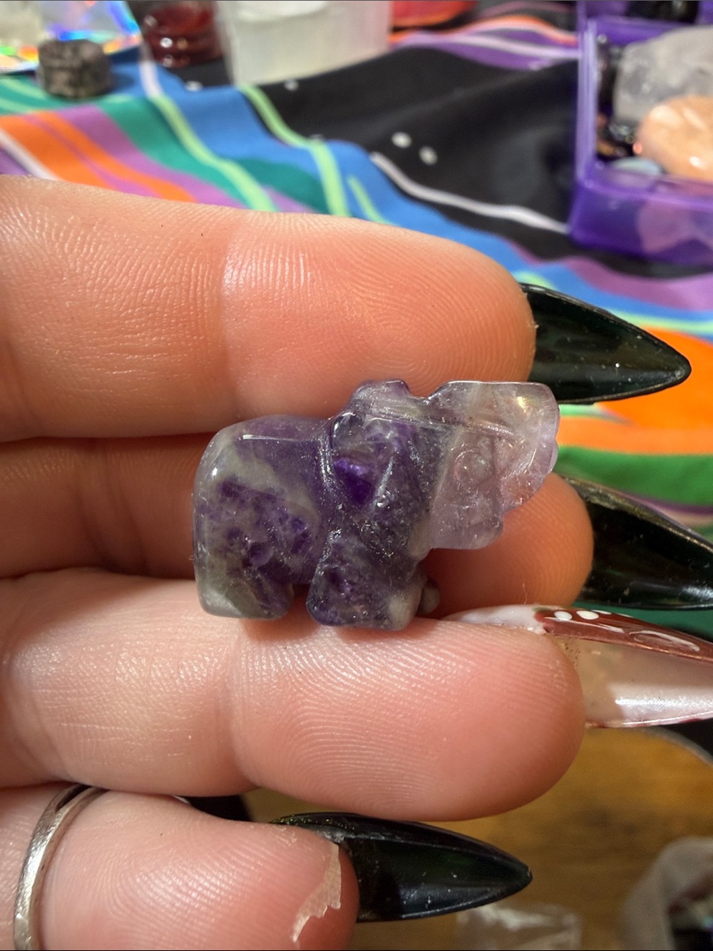 Miniature Amethyst Elephant Carved Pendant — Purple Gemstone